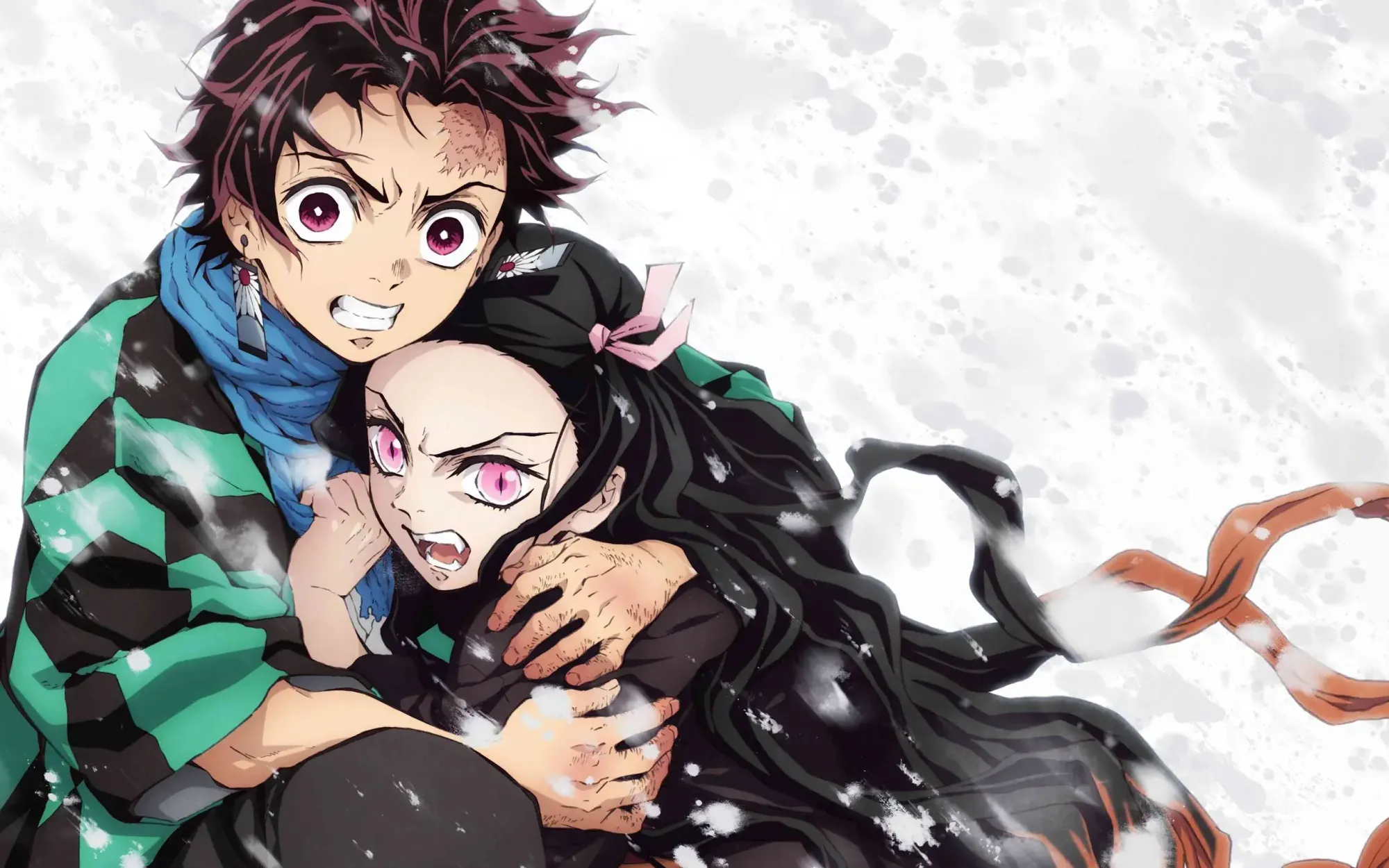 Demon Slayer animesinin ana karakterleri Tanjiro ve Nezuko'nun duygusal bir sahnesi.